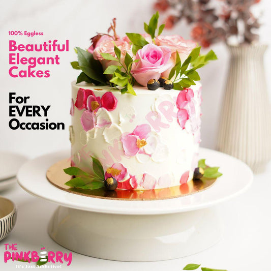 Elegant Flowers Themed Cake [Eggless]